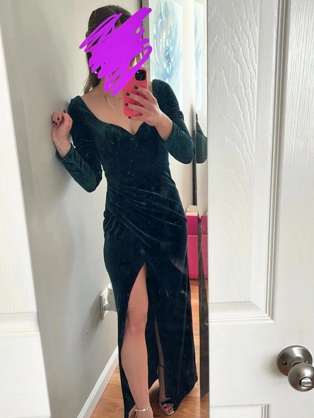 Dark Green Long Sleeve Ruched Maxi Dress